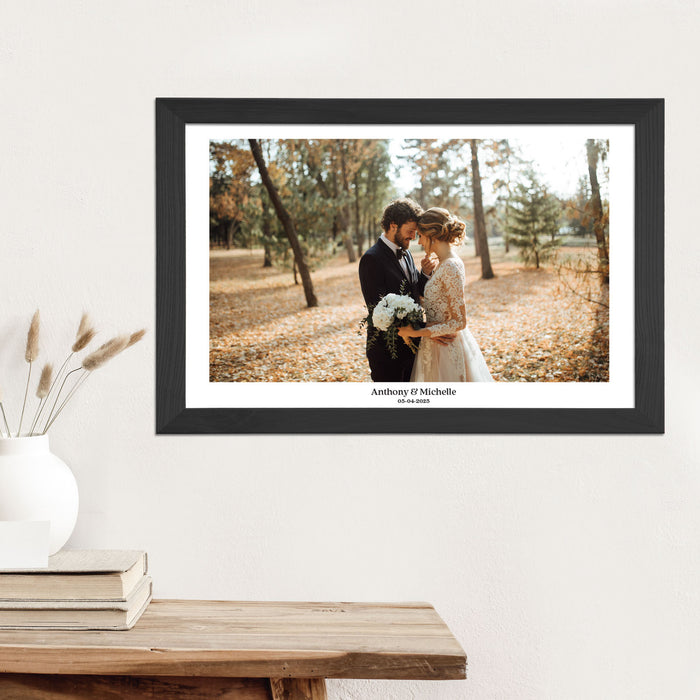 Customised Wall Hanging Acrylic Wedding Photo Print in Black Wooden Frame Bride & Groom Gift