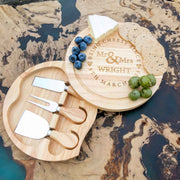 Personalised Engraved Bride & Groom Round Cheese board and knife set Present