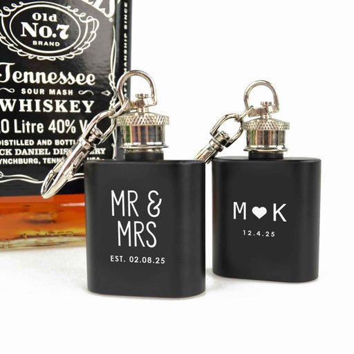 Matte Black Engraved Mini Hip Flask For Alcohol Wedding Favours