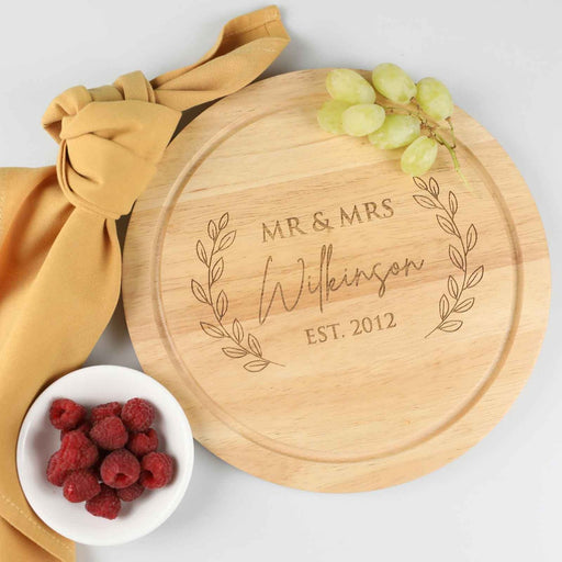 Personalised Engraved Round Wedding Wooden Cheese Board Present