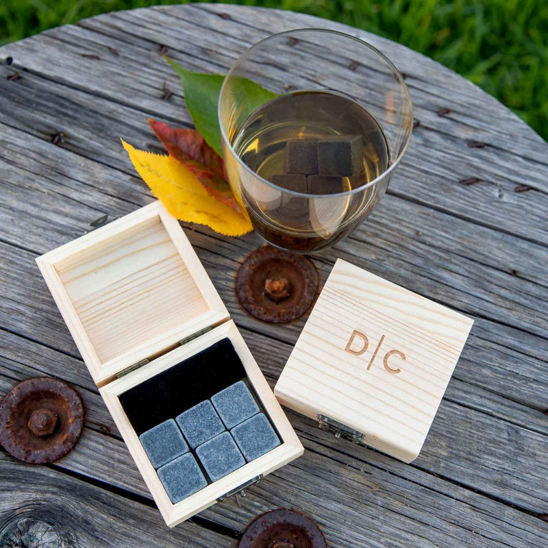 Custom Artwork Engraved Wooden Gift Boxed Whiskey Stone Set of 6