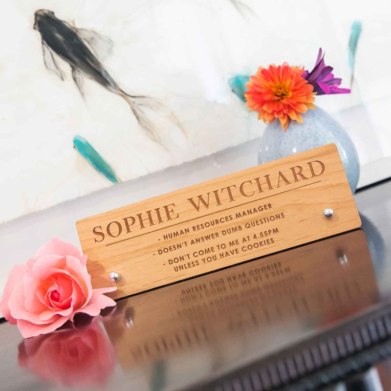Customised Engraved Wooden Office Desk Sign