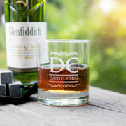 Customised Artwork Engraved Name Birthday Wooden Gift Boxed Scotch Glass and Whiskey Stone Set Present