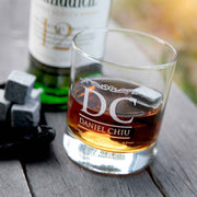 Customised Engraved Name Monogrammed Wooden Gift Boxed Scotch Glass and Whiskey Stone Set