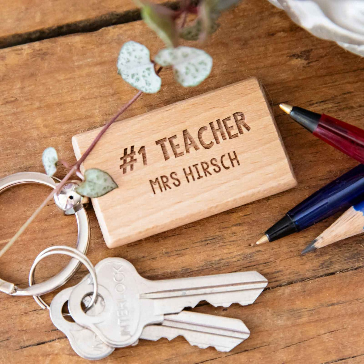 Teacher Engraved Rectangle Wooden Keyring | Personalised Favours