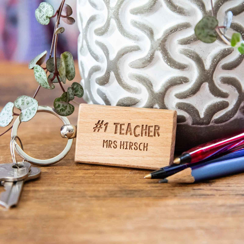 Customised Engraved Rectangle Wooden Keyring Teacher's Christmas Present