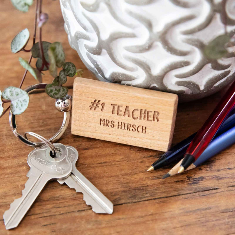 Custom Artwork Engraved Rectangle Timber Keyring Teacher's Christmas Present
