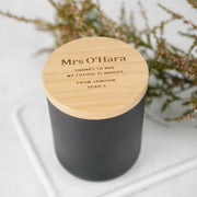 Custom Artwork Engraved Black Soy Candle with Wooden Lid Teacher's Christmas Present