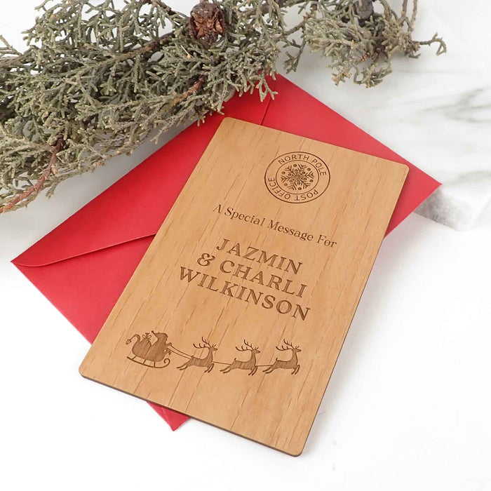 Customised Engraved Wooden Santa Claus Card with Red Envelope