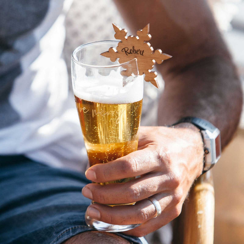 Customised Engraved Wooden Christmas Laser Cut Snowflake Glassware Place card