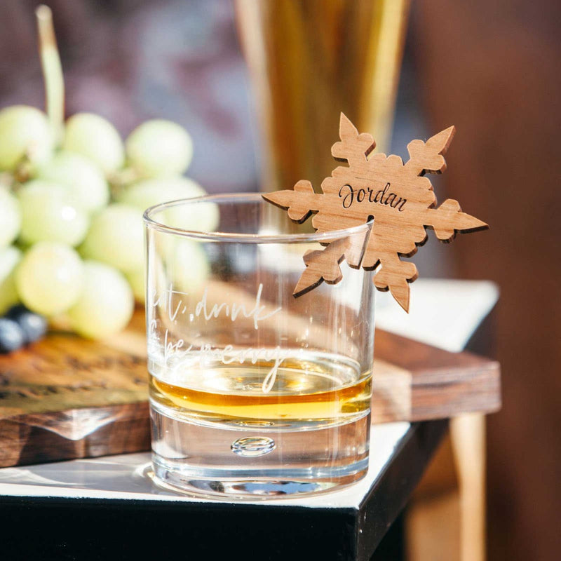 Custom Designed Engraved Wooden Christmas Laser Cut Snowflake Glassware Place card