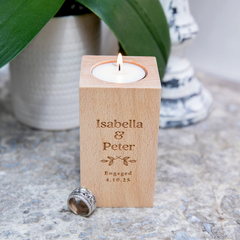 Custom Artwork Engraved Wood Tealight Holder Engagement Present