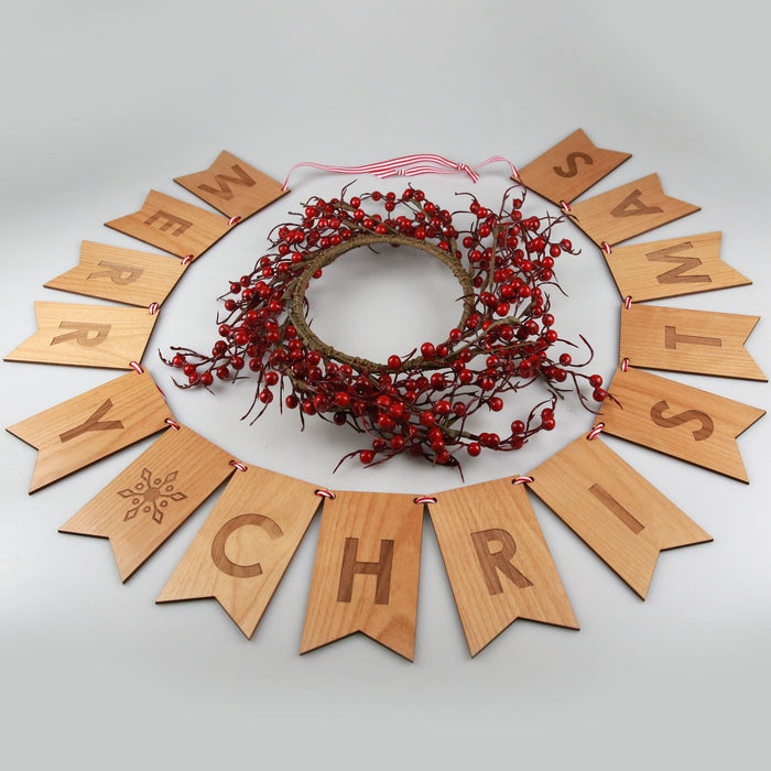 Custom Designed Engraved Merry Christmas Wooden Bunting Decoration