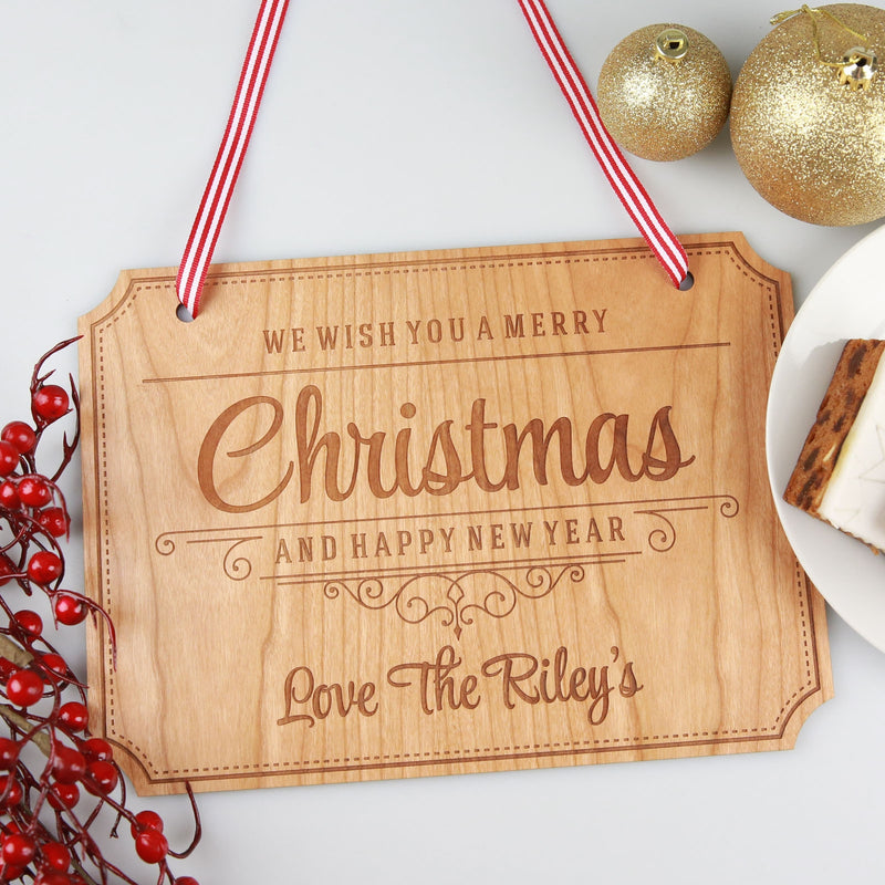 Personalised Engraved Merry Christmas House Door Sign Decoration